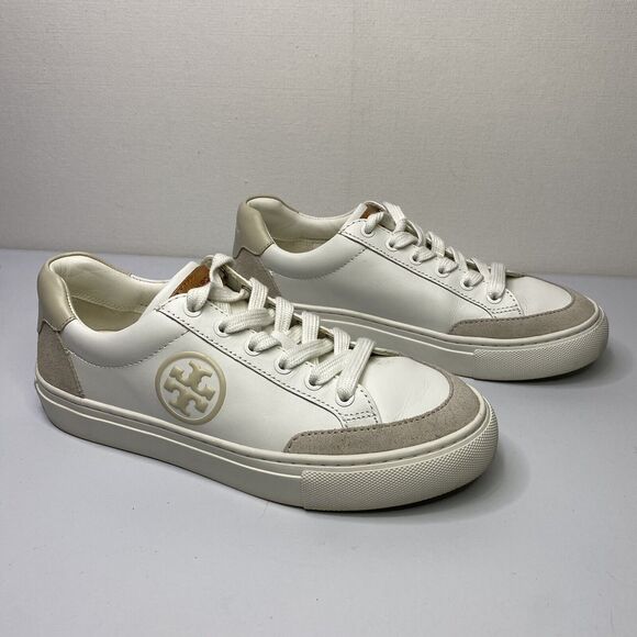 Tory Burch Colorblock Sneakers Tennis shoes 5.5 women Snow White Napa Leather - Picture 4 of 10